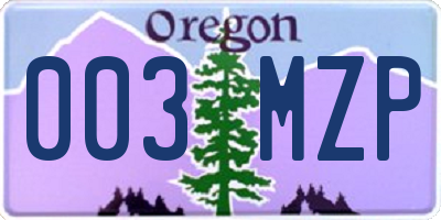 OR license plate 003MZP