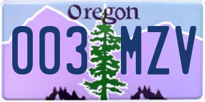 OR license plate 003MZV