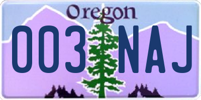 OR license plate 003NAJ