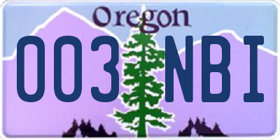 OR license plate 003NBI