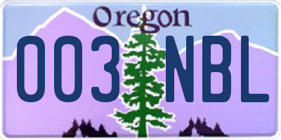OR license plate 003NBL