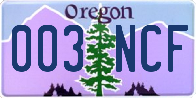 OR license plate 003NCF