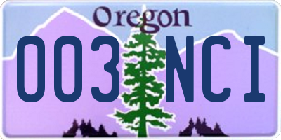 OR license plate 003NCI