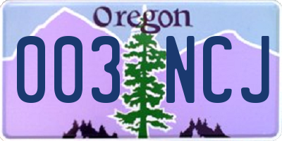 OR license plate 003NCJ