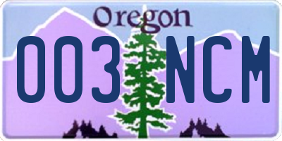OR license plate 003NCM