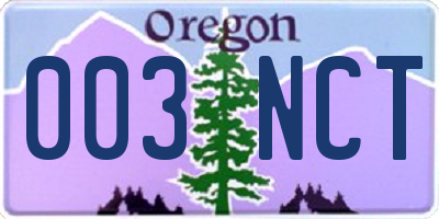 OR license plate 003NCT