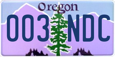 OR license plate 003NDC