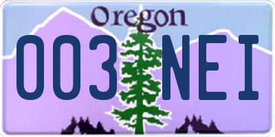 OR license plate 003NEI
