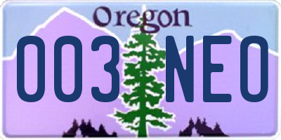 OR license plate 003NEO