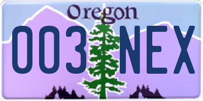 OR license plate 003NEX