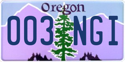OR license plate 003NGI