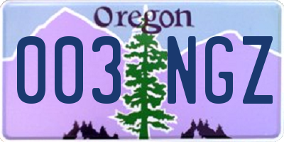 OR license plate 003NGZ
