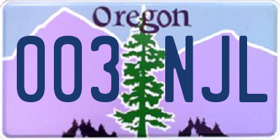 OR license plate 003NJL