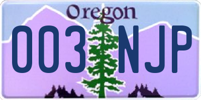 OR license plate 003NJP