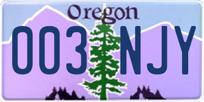 OR license plate 003NJY