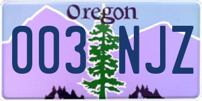 OR license plate 003NJZ