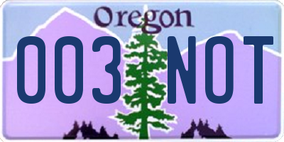 OR license plate 003NOT