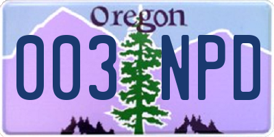 OR license plate 003NPD