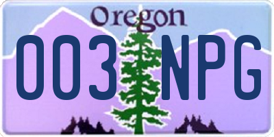 OR license plate 003NPG