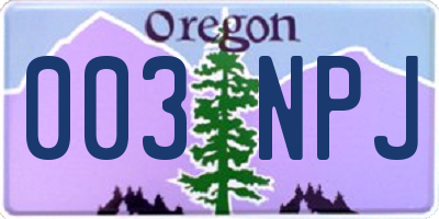OR license plate 003NPJ