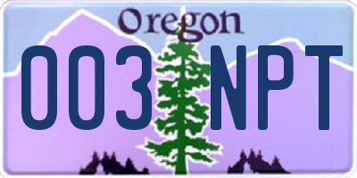 OR license plate 003NPT