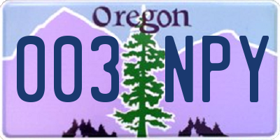 OR license plate 003NPY