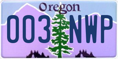 OR license plate 003NWP