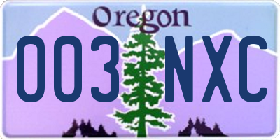 OR license plate 003NXC