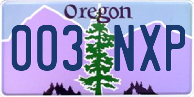 OR license plate 003NXP