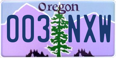 OR license plate 003NXW