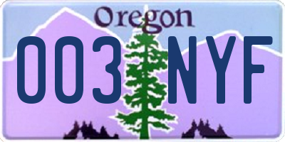 OR license plate 003NYF