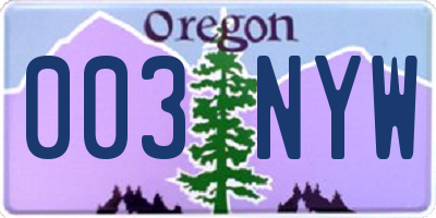 OR license plate 003NYW