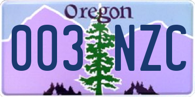 OR license plate 003NZC