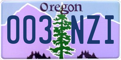OR license plate 003NZI