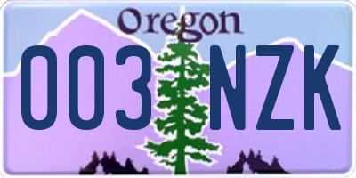 OR license plate 003NZK