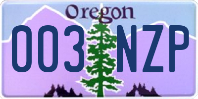 OR license plate 003NZP