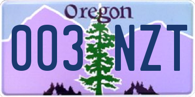 OR license plate 003NZT