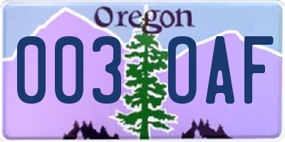 OR license plate 003OAF