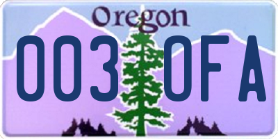 OR license plate 003OFA