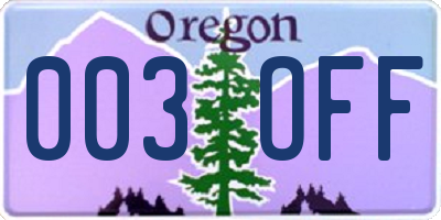 OR license plate 003OFF