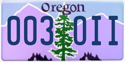 OR license plate 003OII