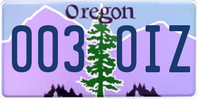 OR license plate 003OIZ