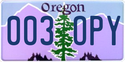 OR license plate 003OPY