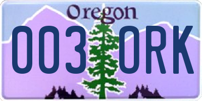 OR license plate 003ORK
