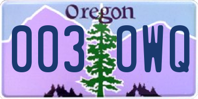 OR license plate 003OWQ