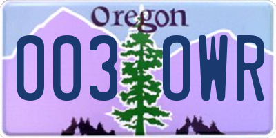OR license plate 003OWR