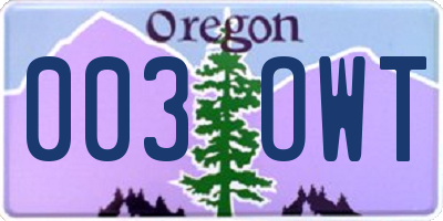 OR license plate 003OWT