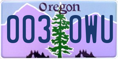 OR license plate 003OWU