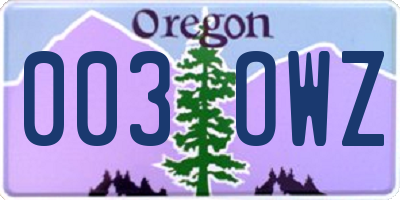 OR license plate 003OWZ