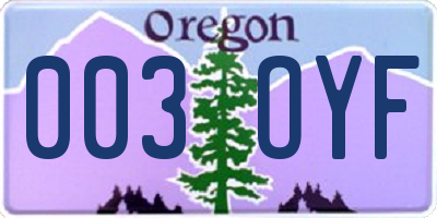 OR license plate 003OYF